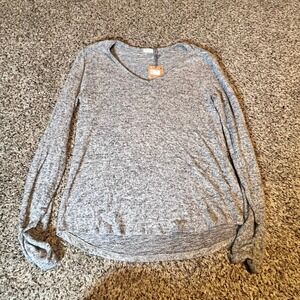 HelloNite Womens Grey Marled V-Neck Long Sleeve Knit Top H4A-09R32 Size S NWT